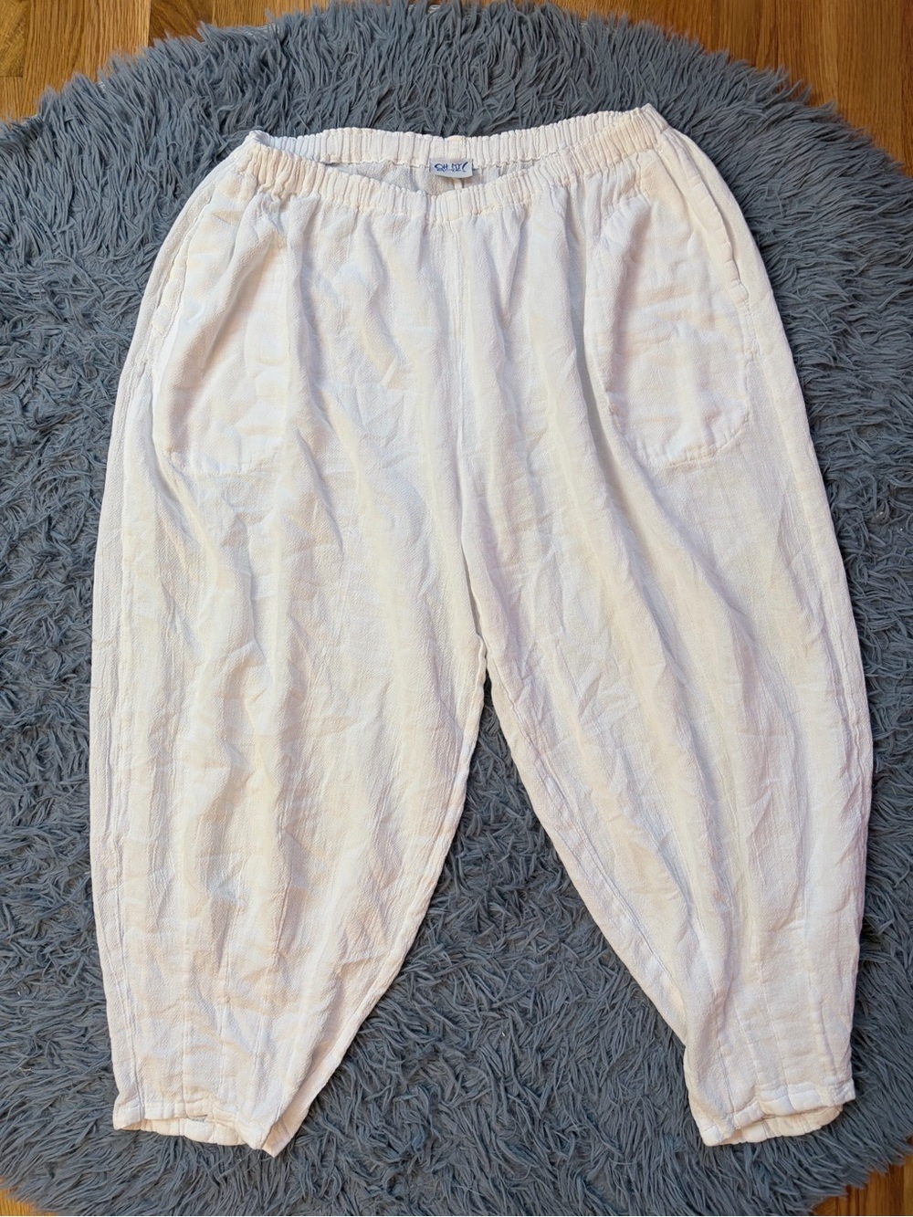 Oh My Gauze White Elastic Waist Relaxed Cotton Balloon Pants Size XXL